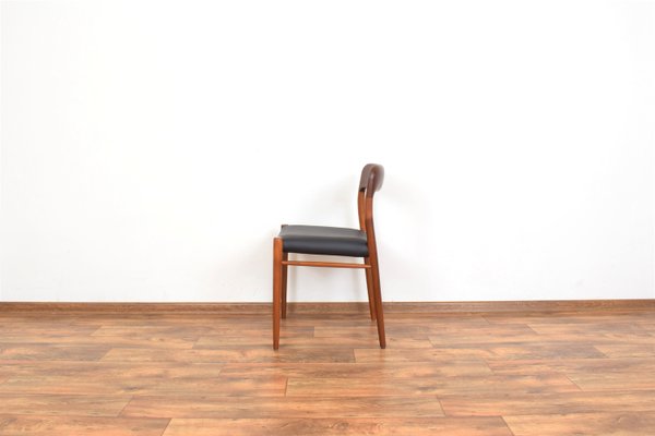 Mid-Century Danish Teak & Leather Dining Chairs Model 75 by N. O. Møller for J.L. Møller, 1960s, Set of 4-LOT-2023793