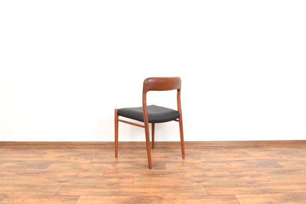 Mid-Century Danish Teak & Leather Dining Chairs Model 75 by N. O. Møller for J.L. Møller, 1960s, Set of 4-LOT-2023793