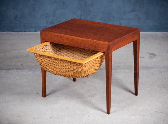 Mid-Century Danish Teak Nightstand or Sewing Table by Severin Hansen for Haslev Møbelsnedkeri, 1950s-ZGQ-1254282