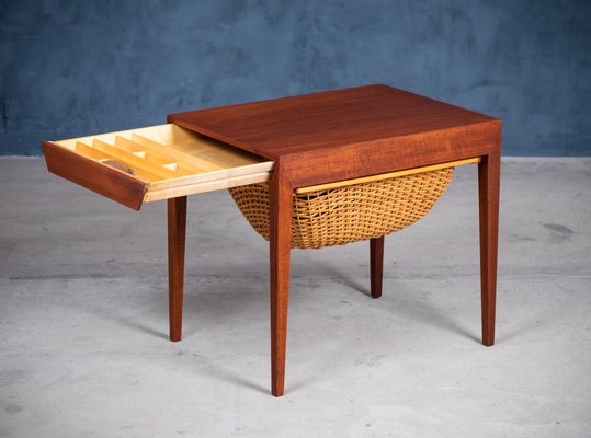 Mid-Century Danish Teak Nightstand or Sewing Table by Severin Hansen for Haslev Møbelsnedkeri, 1950s-ZGQ-1254282