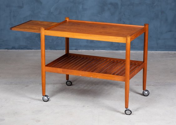 Mid-Century Danish Teak Rolling Serving Cart, 1960s-ZGQ-739819