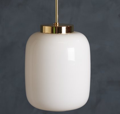 Mid-Century Danish White Glass and Brass Pendant Lamp, 1960s-ZGQ-707169