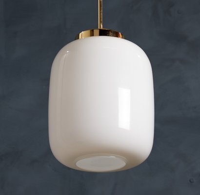 Mid-Century Danish White Glass and Brass Pendant Lamp, 1960s-ZGQ-707169