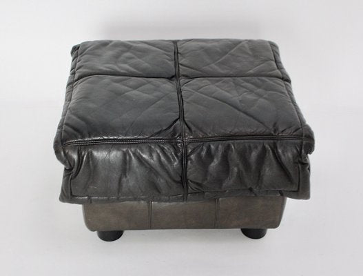 Mid-Century Dark Brown Leather Pouf, Italy, 1970s-NB-1335585