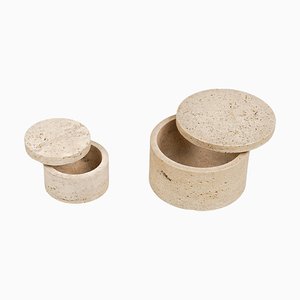 Mid-Century Decorative Boxes in Travertine in the style of Enzo Mari, Italy, 1970s, Set of 2-LYQ-1739368