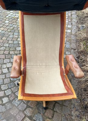 Mid-Century Delfin Swivel Chair in Cognac Brown Leather from Göte Möbler Nässjö, Sweden, 1970s-IJL-1824333