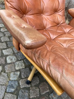 Mid-Century Delfin Swivel Chair in Cognac Brown Leather from Göte Möbler Nässjö, Sweden, 1970s-IJL-1824333