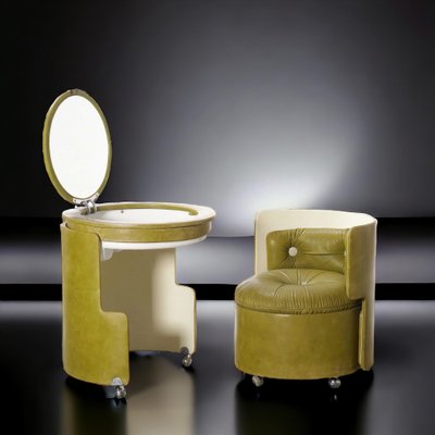 Mid-Century Dilly Dally Vanity Dressing Table and Stool attributed to Luigi Massoni for Poltrona Frau, 1966, Set of 2-MBH-1812236