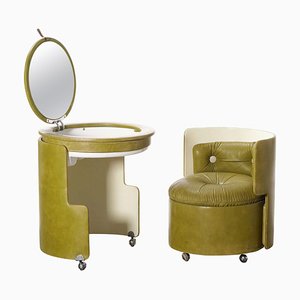 Mid-Century Dilly Dally Vanity Dressing Table and Stool attributed to Luigi Massoni for Poltrona Frau, 1966, Set of 2-MBH-1812236