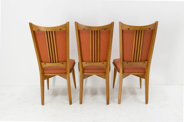 Mid-Century Dining Chairs in Beech and Red Moleskine, France, 1950s, Set of 6-RIU-1142278