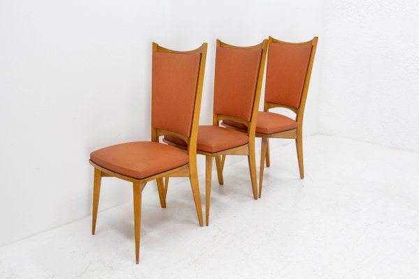 Mid-Century Dining Chairs in Beech and Red Moleskine, France, 1950s, Set of 6-RIU-1142278