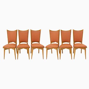 Mid-Century Dining Chairs in Beech and Red Moleskine, France, 1950s, Set of 6-RIU-1142278