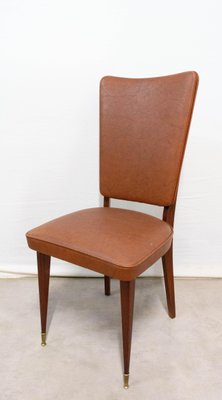 Mid-Century Dining Chairs in Brown Skai and Iroko Wood, 1960s, Set of 6-RIU-837607