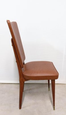 Mid-Century Dining Chairs in Brown Skai and Iroko Wood, 1960s, Set of 6-RIU-837607