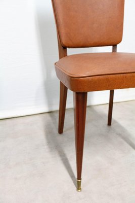 Mid-Century Dining Chairs in Brown Skai and Iroko Wood, 1960s, Set of 6-RIU-837607