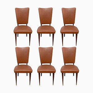 Mid-Century Dining Chairs in Brown Skai and Iroko Wood, 1960s, Set of 6-RIU-837607