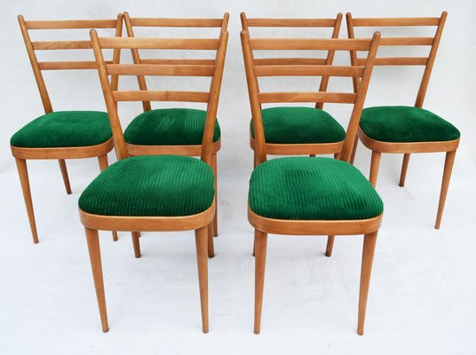 Mid-Century Dining Chairs in Natural Beech, Italy, 1960s, Set of 6-WF-673330