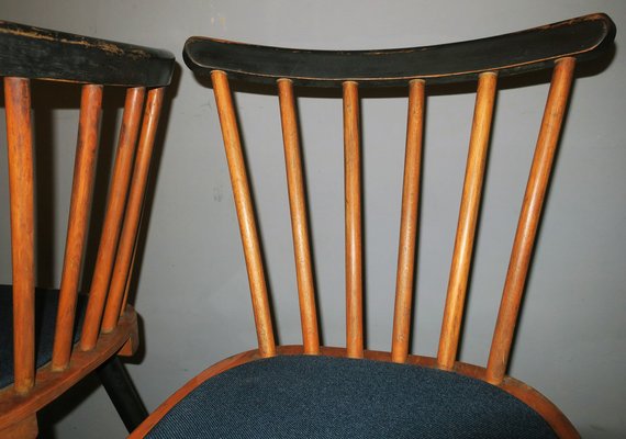 Mid-Century Dining Chairs with Splayed Legs and Petrol Blue Seats, Set of 4-ED-1811076