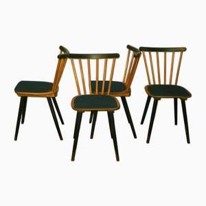 Mid-Century Dining Chairs with Splayed Legs and Petrol Blue Seats, Set of 4-ED-1811076