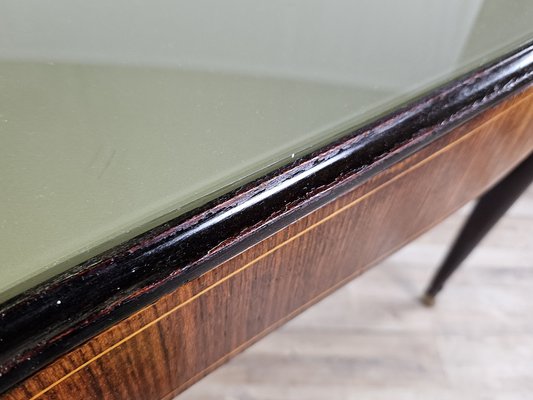 Mid-Century Dining Table in Mahogany with Glass Top and Brass Decorations, 1950-ZUW-1811425