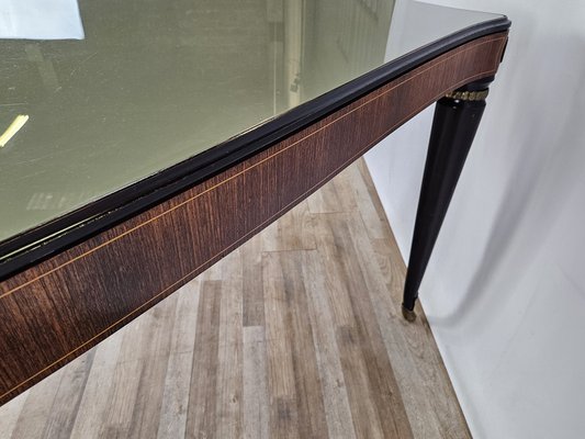 Mid-Century Dining Table in Mahogany with Glass Top and Brass Decorations, 1950-ZUW-1811425