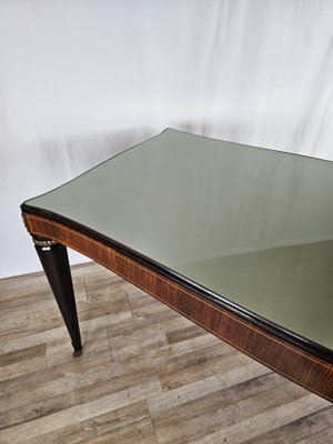 Mid-Century Dining Table in Mahogany with Glass Top and Brass Decorations, 1950-ZUW-1811425