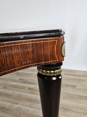 Mid-Century Dining Table in Mahogany with Glass Top and Brass Decorations, 1950-ZUW-1811425