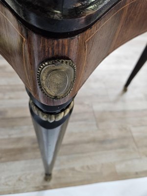 Mid-Century Dining Table in Mahogany with Glass Top and Brass Decorations, 1950-ZUW-1811425