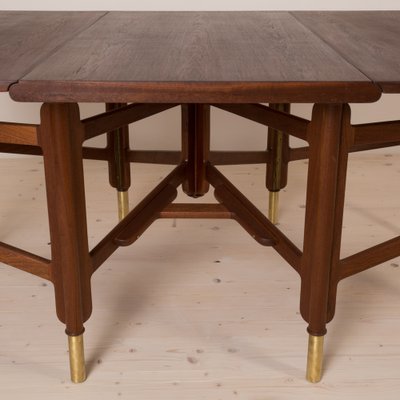 Mid-Century Dining Table in Teak Wood, Brass Elements, Norway, 1950s-WZF-1719547