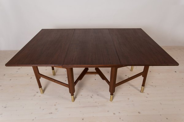 Mid-Century Dining Table in Teak Wood, Brass Elements, Norway, 1950s-WZF-1719547