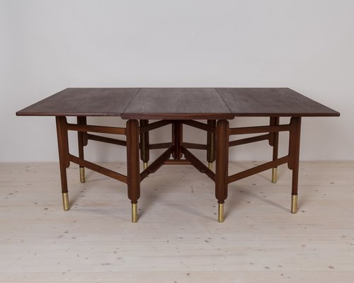 Mid-Century Dining Table in Teak Wood, Brass Elements, Norway, 1950s-WZF-1719547