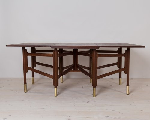 Mid-Century Dining Table in Teak Wood, Brass Elements, Norway, 1950s-WZF-1719547