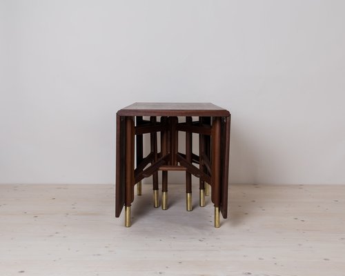 Mid-Century Dining Table in Teak Wood, Brass Elements, Norway, 1950s-WZF-1719547