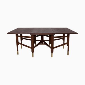 Mid-Century Dining Table in Teak Wood, Brass Elements, Norway, 1950s-WZF-1719547