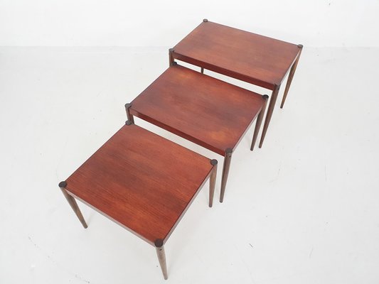 Mid-Century Dutch Wooden Nesting Tables, 1950s, Set of 3-ZO-1109760