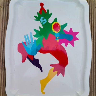 Mid-Century English Enameled Metal Vibrant Stylized Harlequin Serving Tray from Worcester Ware, 1960s-SCS-1436307