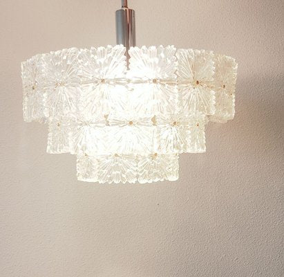 Mid-Century Etched Rectangular Glass Tile 3-Tier Chandelier from Kinkeldey, 1960s-LDW-883521