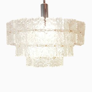 Mid-Century Etched Rectangular Glass Tile 3-Tier Chandelier from Kinkeldey, 1960s-LDW-883521