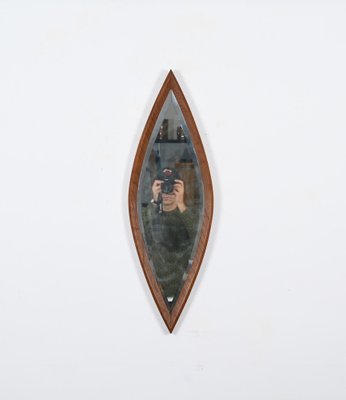 Mid-Century Eye-Shaped Wall Beveled Mirror with Walnut Frame, 1950s-JDR-1764117