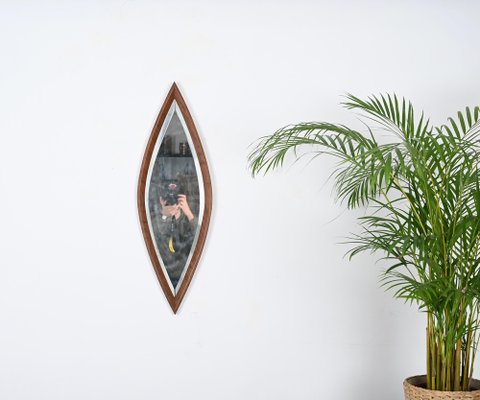 Mid-Century Eye-Shaped Wall Beveled Mirror with Walnut Frame, 1950s-JDR-1764117