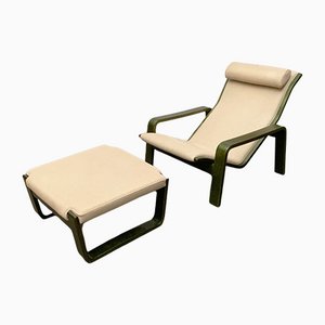 Mid-Century Finnish Pulkka Lounge Chair with Ottoman by Ilmari Lappalainen for Asko, Set of 2-UAH-1117778