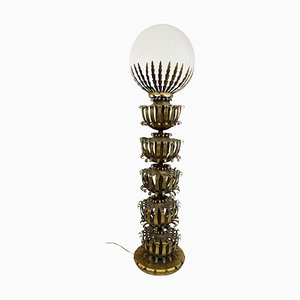 Mid-Century Floor Lamp in Gold Metal and Opaline Glass-FGA-2041581