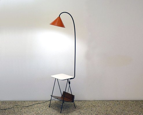 Mid-Century Floor Lamp with Attached Coffee Table and Magazine Rack, 1950s-HS-1787698