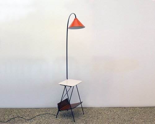 Mid-Century Floor Lamp with Attached Coffee Table and Magazine Rack, 1950s-HS-1787698