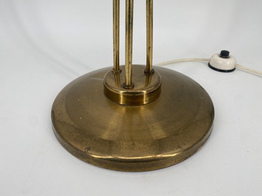 Mid-Century Floor Lamp with Brass Base and Fabric Shade, Germany, 1950s-CZ-2018291