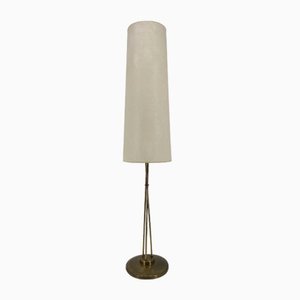 Mid-Century Floor Lamp with Brass Base and Fabric Shade, Germany, 1950s-CZ-2018291