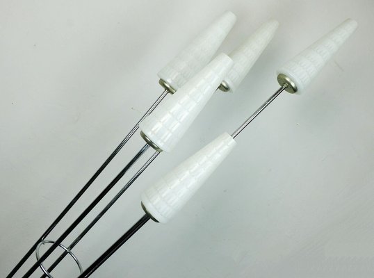 Mid-Century Floor Lamp with Chrome Base & 5 White Glass Shades-FH-1700611