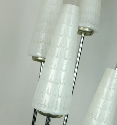 Mid-Century Floor Lamp with Chrome Base & 5 White Glass Shades-FH-1700611