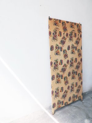 Mid-Century Floral Vinyl Coat Panel with 4 Brass Hooks, 1950s-GGK-640634