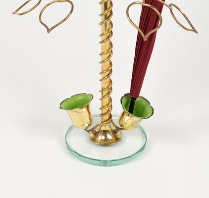 Mid-Century Flower Umbrella Stand in Glass and Brass in the style of Cristal Arte, Italy, 1960s-LYQ-2027450